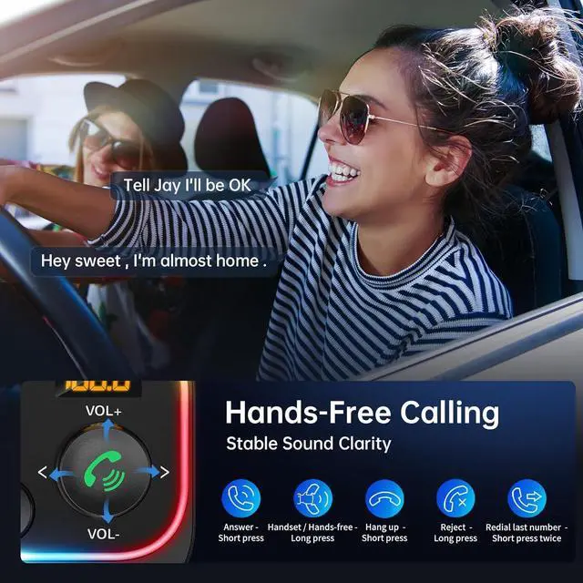 Alt view image 7 of 7 - Syncwire Bluetooth 5.4 FM Transmitter Car Adapter 54W (PD 36W & 18W) [Stronger Dual Mics] [Light Switch] [HiFi Bass Sound] [Fast Charging] Wireless Radio Receiver Hands-Free Calling LED Display