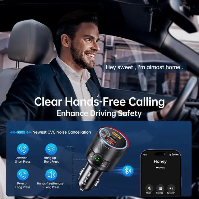 Alt view image 5 of 7 - Syncwire Bluetooth 5.4 FM Transmitter for Car, 38W PD&QC3.0 Dual USB Charging Bluetooth Car Adapter Microphone & Bass Sound MP3 Music Player FM Kit with Hands-Free Calling