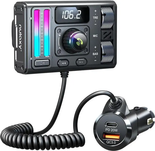 Main image of Nulaxy Bluetooth 5.3 Car Adapter with Air Vent Installation & DSP Noise Cancellation, QC3.0 & Type-C PD Car Charger Wireless FM Radio Transmitter Supports Bass & Treble Boost