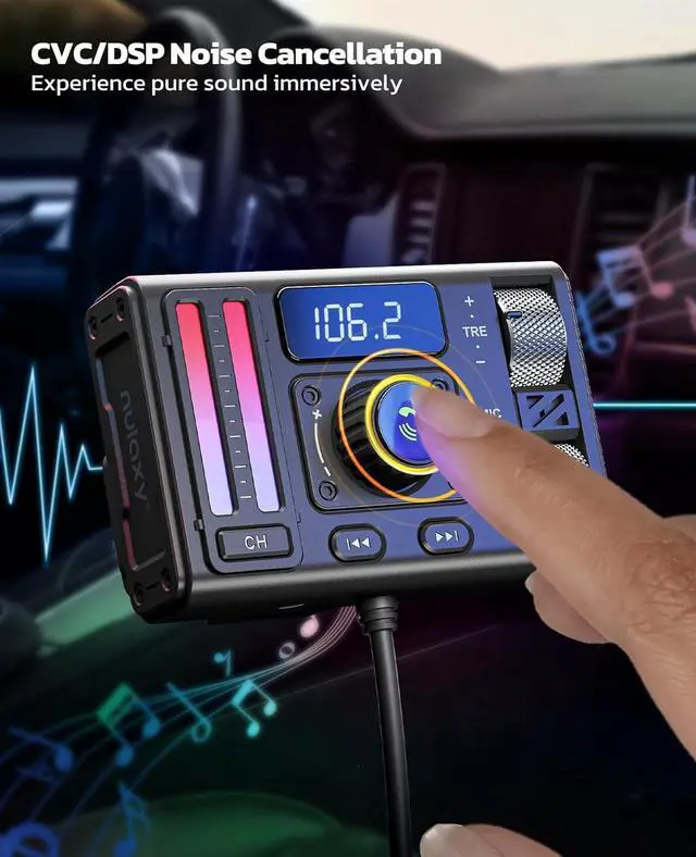 Alt view image 7 of 7 - Nulaxy Bluetooth 5.3 Car Adapter with Air Vent Installation & DSP Noise Cancellation, QC3.0 & Type-C PD Car Charger Wireless FM Radio Transmitter Supports Bass & Treble Boost