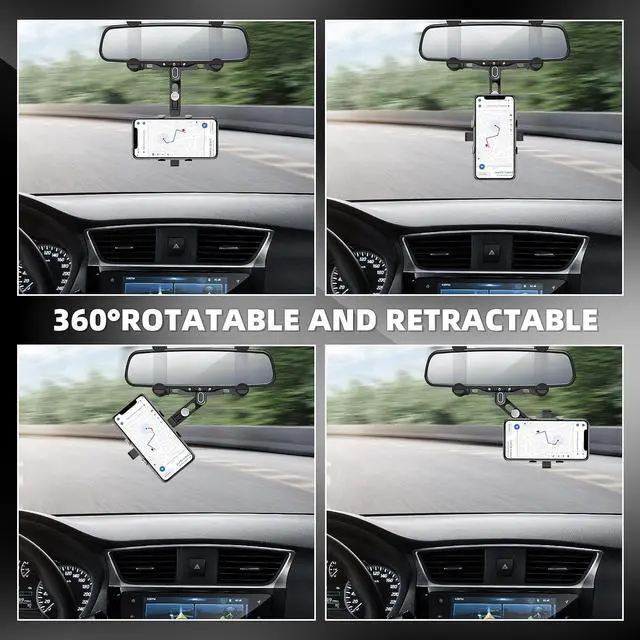 Alt view image 5 of 7 - SXhyf Rear View Mirror Phone Holder, 2023 Rotatable and Retractable Car Phone Mount, Cell Phone Holder Car Fit for iPhone 11 12 13 14 Pro Max Samsung All Phone