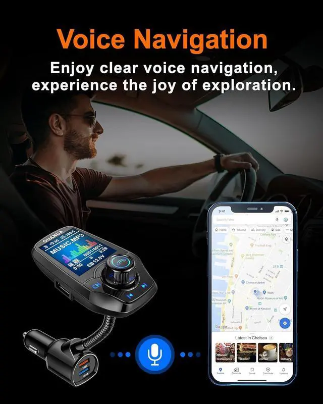 Alt view image 7 of 7 - Upgraded Bluetooth FM Transmitter for Car, Wireless Radio Adapter Kit W 1.8" Color Display Hands-Free Call AUX in/Out SD/TF Card USB Fast Charge 18W for All Smartphones Audio Players - Black