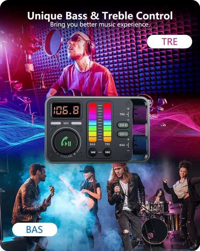 Alt view image 2 of 7 - LENCENT Bluetooth Car Adapter, Bluetooth 5.3 FM Radio Transmitter | Hi-Fi Treble & Bass Music Player, PD20W and QC18W Fast Charger, Dual Mics for Hands-Free Call, U Disk/3.5mm AUX