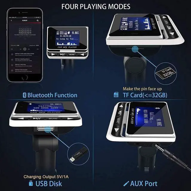 Alt view image 3 of 7 - Bluetooth FM Transmitter for Car, Wireless Car Radio Adapter, Handsfree Auto Kit with Remote Control, MP3 Music Player Support USB Charger Siri Google Assistant U Disk/TF Card/Aux