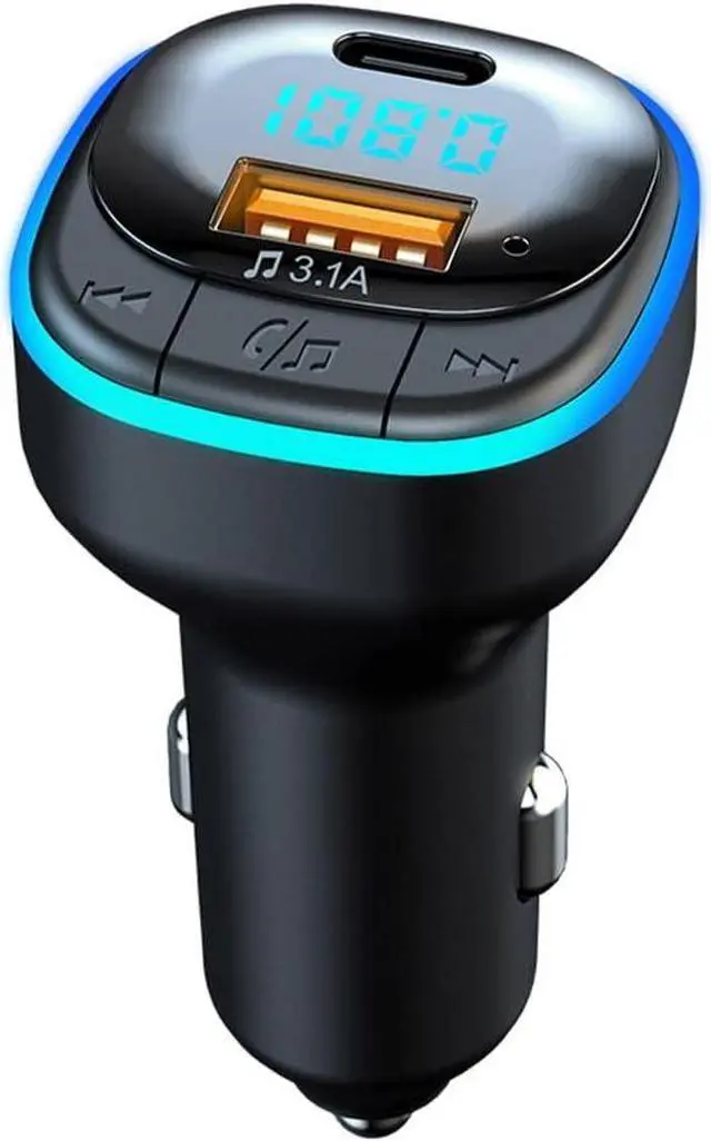 Main image of Bluetooth 5.0 FM Transmitter for Car, Hands Free Calling, Built-in Over-Current Protection, 5V/3.1A Quick Charger & Blue Colors LED Backlit Car Radio Bluetooth Adapter, Support USB Disk