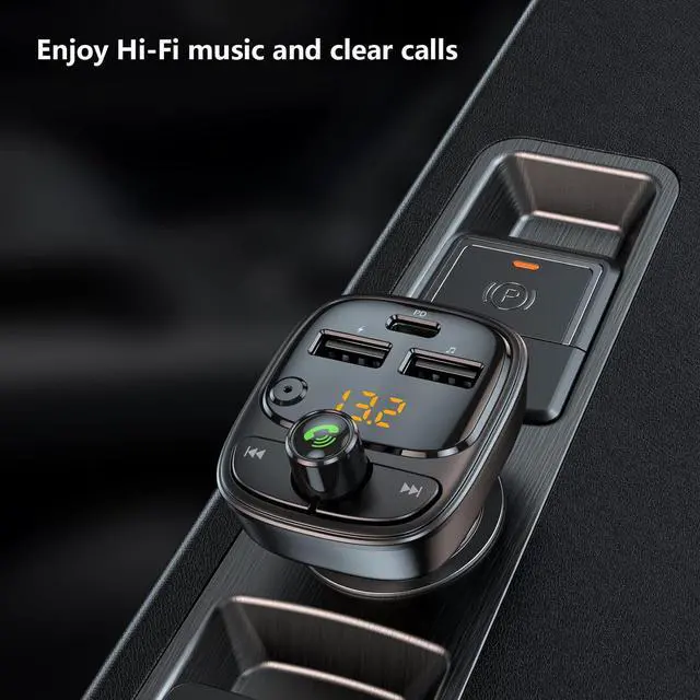 Alt view image 4 of 7 - Bluetooth 5.3 FM Transmitter Car Adapter, Wireless Radio MP3 Player Stereo Music Audio Receiver Hands Free Calling, 42W (PD 30W & 12W) USB C Car Charger for iPhone, Support TF Card & USB Disk (Black)