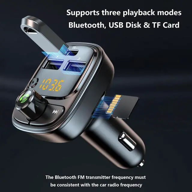 Alt view image 6 of 7 - Bluetooth 5.3 FM Transmitter Car Adapter, Wireless Radio MP3 Player Stereo Music Audio Receiver Hands Free Calling, 42W (PD 30W & 12W) USB C Car Charger for iPhone, Support TF Card & USB Disk (Black)