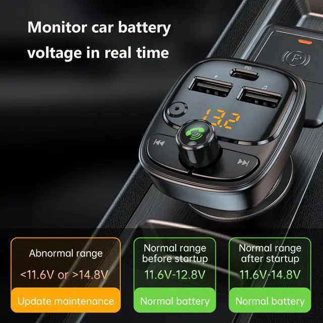 Alt view image 7 of 7 - Bluetooth 5.3 FM Transmitter Car Adapter, Wireless Radio MP3 Player Stereo Music Audio Receiver Hands Free Calling, 42W (PD 30W & 12W) USB C Car Charger for iPhone, Support TF Card & USB Disk (Black)
