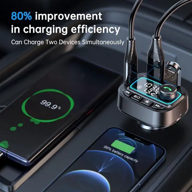 Alt view image 3 of 7 - Bluetooth 5.3 Car Adapter FM Transmitter, 42W (PD30W & 12W) USB C Car Charger Wireless Radio Receiver, Hands-Free Calling MP3 Audio Player Cars Kit, Light Switch & Fast Charging & Deep Bass (Black)