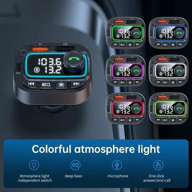 Alt view image 4 of 7 - Bluetooth 5.3 Car Adapter FM Transmitter, 42W (PD30W & 12W) USB C Car Charger Wireless Radio Receiver, Hands-Free Calling MP3 Audio Player Cars Kit, Light Switch & Fast Charging & Deep Bass (Black)