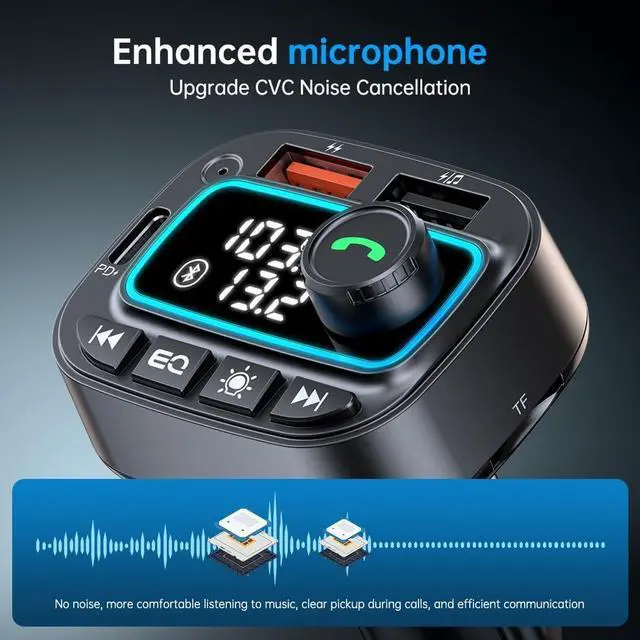 Alt view image 5 of 7 - Bluetooth 5.3 Car Adapter FM Transmitter, 42W (PD30W & 12W) USB C Car Charger Wireless Radio Receiver, Hands-Free Calling MP3 Audio Player Cars Kit, Light Switch & Fast Charging & Deep Bass (Black)