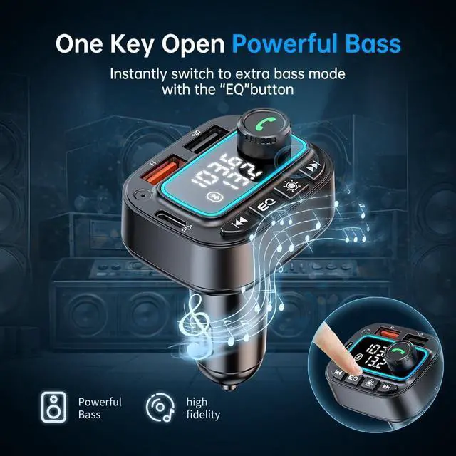 Alt view image 7 of 7 - Bluetooth 5.3 Car Adapter FM Transmitter, 42W (PD30W & 12W) USB C Car Charger Wireless Radio Receiver, Hands-Free Calling MP3 Audio Player Cars Kit, Light Switch & Fast Charging & Deep Bass (Black)