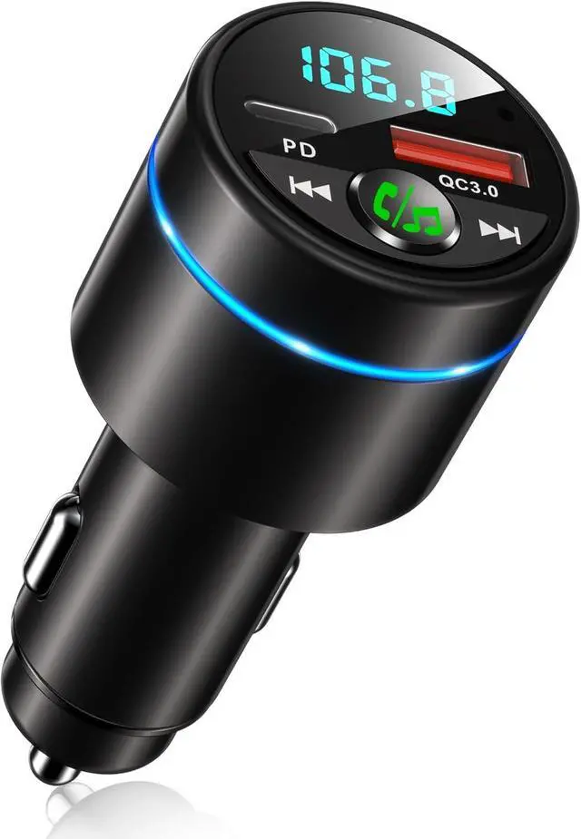 Main image of FM Transmitter for Car Bluetooth 5.3, [All-Metal] PD 30W & QC3.0 18W Fast Car Charger, Wireless FM Radio Car Kit Bluetooth Car Adapter, Noise Cancelling Hands-Free Call, Blue Light - Black