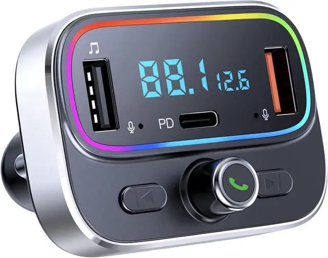 Main image of Bluetooth FM Transmitter for Car Wireless Radio Adapter Kit, Hands-Free Calling Dual Microphone, Fast Charging 18W & PD 20W for All Smartphones Audio Players, Supports TF/SD Card and USB Disk