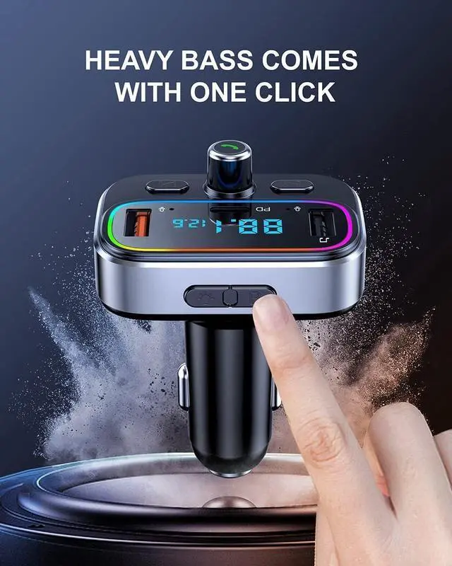 Alt view image 3 of 7 - Bluetooth FM Transmitter for Car Wireless Radio Adapter Kit, Hands-Free Calling Dual Microphone, Fast Charging 18W & PD 20W for All Smartphones Audio Players, Supports TF/SD Card and USB Disk