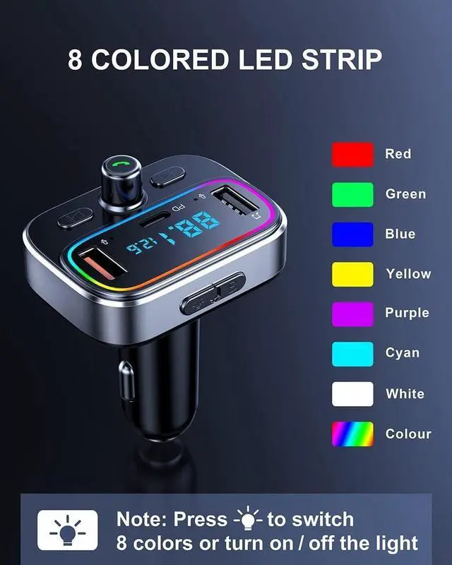 Alt view image 5 of 7 - Bluetooth FM Transmitter for Car Wireless Radio Adapter Kit, Hands-Free Calling Dual Microphone, Fast Charging 18W & PD 20W for All Smartphones Audio Players, Supports TF/SD Card and USB Disk