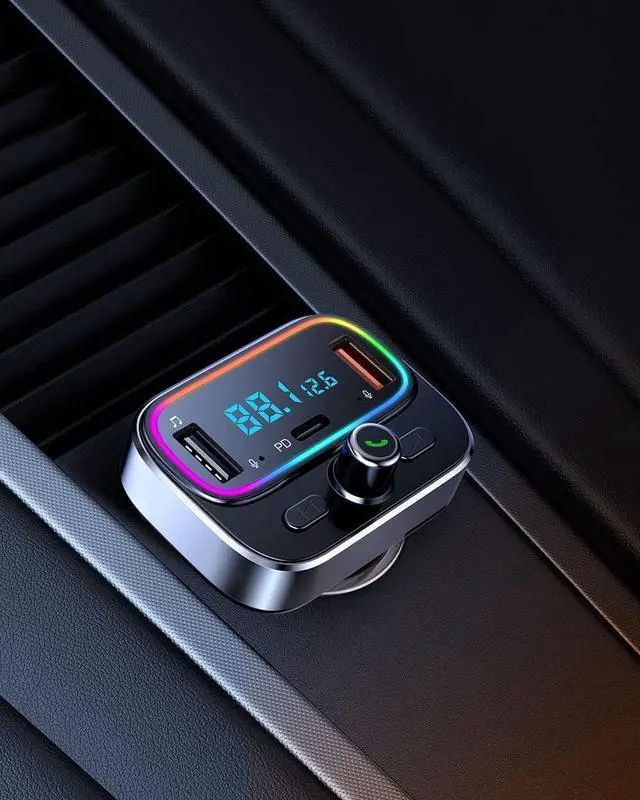 Alt view image 6 of 7 - Bluetooth FM Transmitter for Car Wireless Radio Adapter Kit, Hands-Free Calling Dual Microphone, Fast Charging 18W & PD 20W for All Smartphones Audio Players, Supports TF/SD Card and USB Disk
