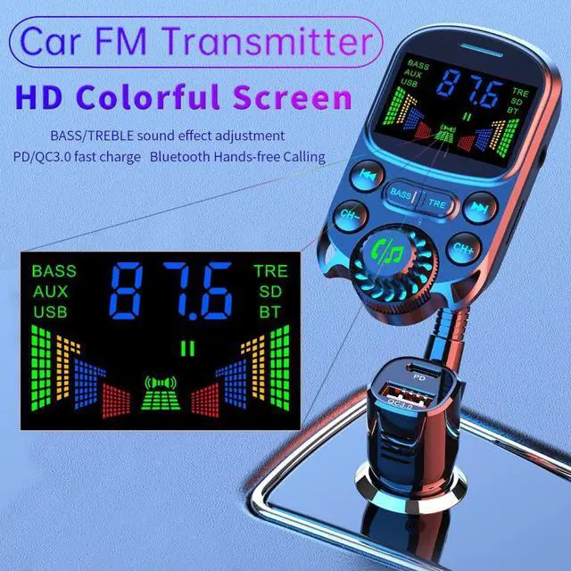 Alt view image 2 of 7 - Bluetooth FM Transmitter for Car 1.5" Color Screen Display Wireless Handsfree Radio Transmitter Car Charger Adapter Support TF Card USB Flash Drive 48W PD/ QC3.0 Dual USB Charging (Black)