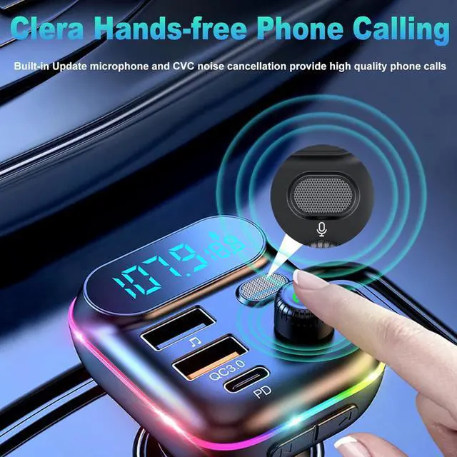 Alt view image 3 of 7 - VR robot Upgraded Bluetooth FM Transmitter for Car, Wireless Bluetooth 5.0 FM Car Adapter with Dual USB Ports,Support 20W PD+QC3.0 Fast Charger, Stronger Microphone,7 Colors LED Backlit