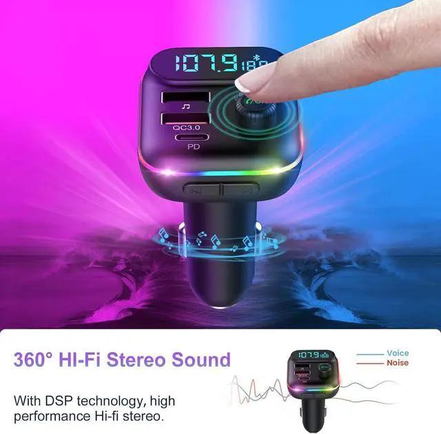 Alt view image 4 of 7 - VR robot Upgraded Bluetooth FM Transmitter for Car, Wireless Bluetooth 5.0 FM Car Adapter with Dual USB Ports,Support 20W PD+QC3.0 Fast Charger, Stronger Microphone,7 Colors LED Backlit