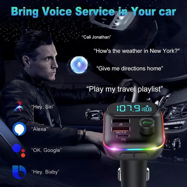 Alt view image 7 of 7 - VR robot Upgraded Bluetooth FM Transmitter for Car, Wireless Bluetooth 5.0 FM Car Adapter with Dual USB Ports,Support 20W PD+QC3.0 Fast Charger, Stronger Microphone,7 Colors LED Backlit