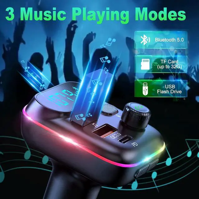 Alt view image 6 of 7 - VR robot Upgraded Bluetooth FM Transmitter for Car, Wireless Bluetooth 5.0 FM Car Adapter with Dual USB Ports,Support 20W PD+QC3.0 Fast Charger, Stronger Microphone,7 Colors LED Backlit