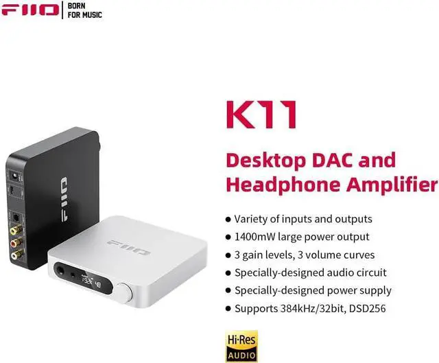 Alt view image 2 of 5 - FiiO K11 DAC and Headphone Amplifier for Home Audio or PC, 6.35mm and Balanced 4.4mm, RCA, Coaxial, Optical, 1400mW, 384kHz/24Bit DSD256 (Silver)