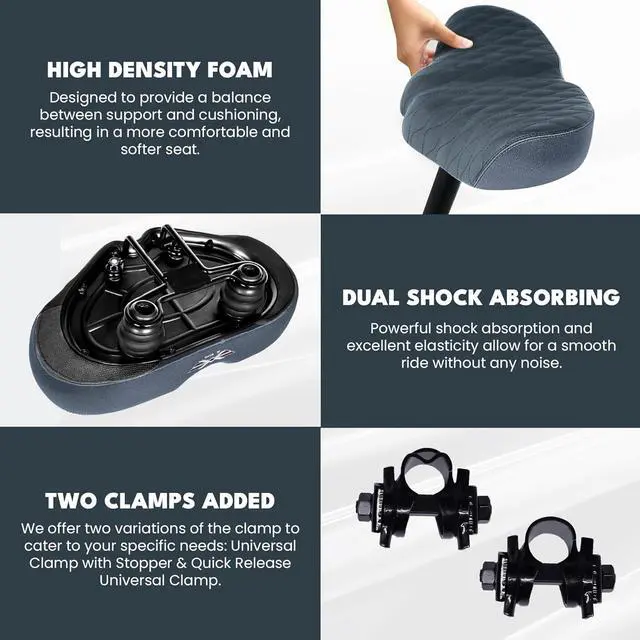 Alt view image 5 of 6 - X WING New-Age Noseless Bike Seat Cushion for Men & Women - Extra Padding & Wide - Suitable for City, Electric, Stationary Bikes - Compatible with Peloton Bikes  Wide Winged Bike Seat with Cushion