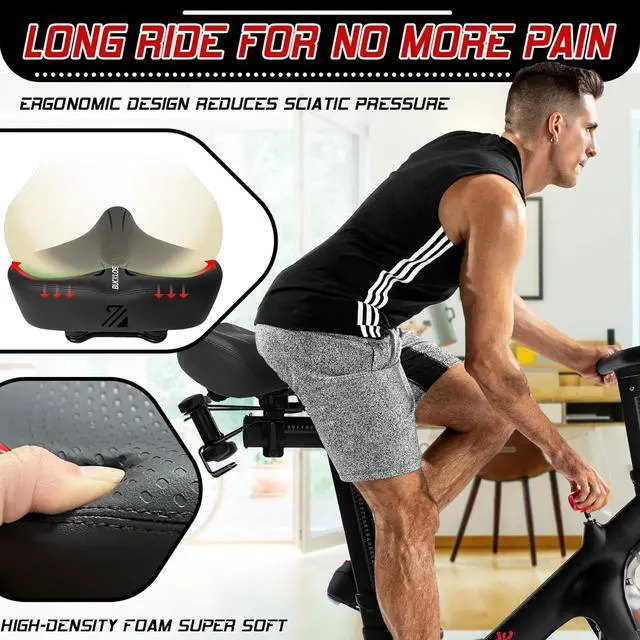 Alt view image 2 of 7 - BUCKLOS Wide Bike Seat for Men Women Ebike Seats Comfort Extra Large Comfortable Bicycle Seats Saddle for Ebike/Crusier/Exercise/Peloton Bike