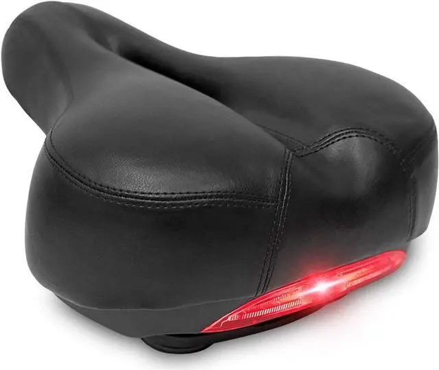 Main image of DRBIKE Wide Bike Seat with Taillight for Men Women, Comfortable Bicycle Saddle with Rear Light, Shock Absorbing, Waterproof Bike Saddle Replacement for Mountain, Road, Touring & Cruiser Bikes, Black