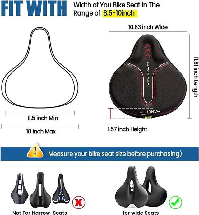 Alt view image 3 of 6 - Bike Seat Cushion Cover Memory Foam, Large Wide Bicycle Saddle Soft for Men Women, Comfort Exercise Cycle Seats Cover Padded Fits Stationary Bikes, Cruiser, Spin, with Waterproof Cover