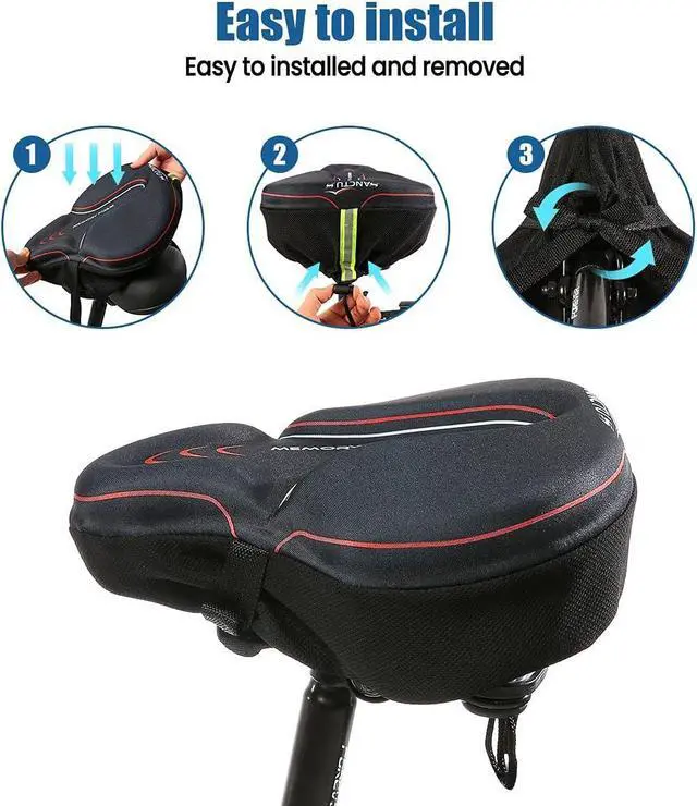 Alt view image 5 of 6 - Bike Seat Cushion Cover Memory Foam, Large Wide Bicycle Saddle Soft for Men Women, Comfort Exercise Cycle Seats Cover Padded Fits Stationary Bikes, Cruiser, Spin, with Waterproof Cover