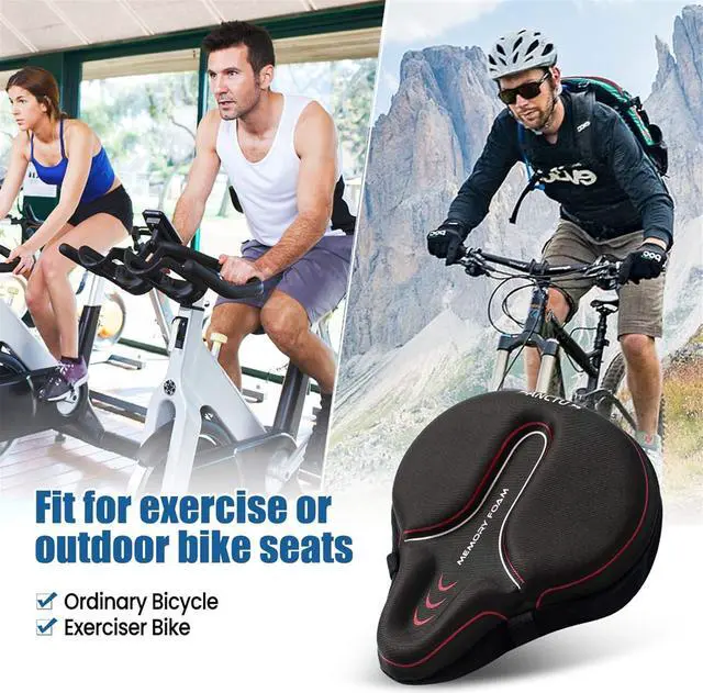 Alt view image 6 of 6 - Bike Seat Cushion Cover Memory Foam, Large Wide Bicycle Saddle Soft for Men Women, Comfort Exercise Cycle Seats Cover Padded Fits Stationary Bikes, Cruiser, Spin, with Waterproof Cover