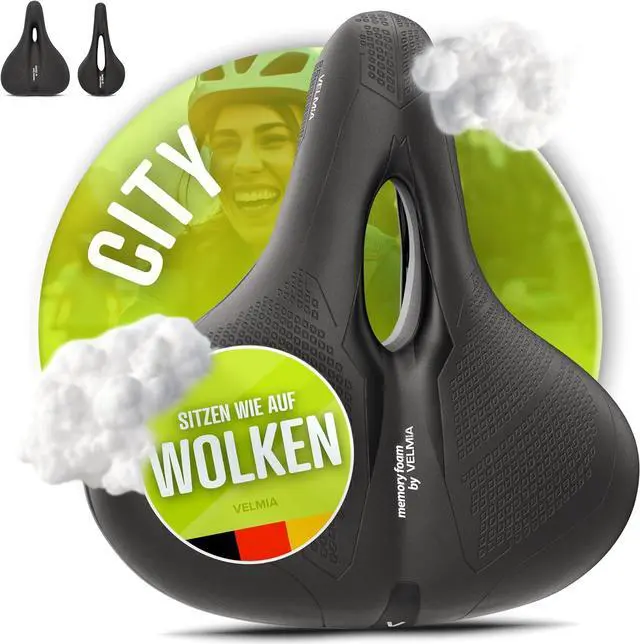 Main image of VELMIA Bicycle Saddle - Comfortable Saddle for Men and Women - 3 Zone Concept - Waterproof Bicycle Seat with Ergonomic Design