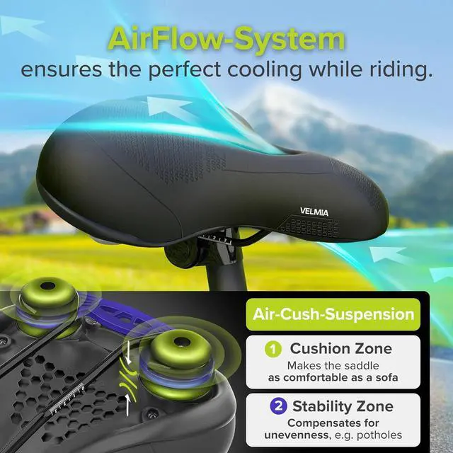 Alt view image 4 of 7 - VELMIA Bicycle Saddle - Comfortable Saddle for Men and Women - 3 Zone Concept - Waterproof Bicycle Seat with Ergonomic Design
