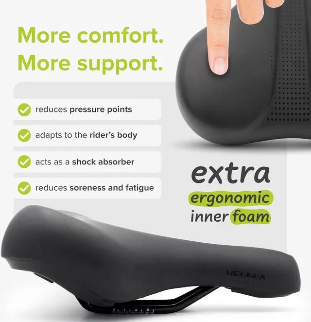 Alt view image 2 of 7 - VELMIA Bike Seat 100% Waterproof I Bicycle Seat with Ergonomic Design - Bike Seats for Men and Women - Perfect for Trek Bikes & Peloton I Mountain Bike seat, Bike Saddle