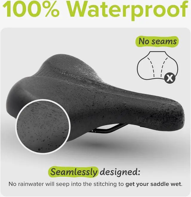 Alt view image 4 of 7 - VELMIA Bike Seat 100% Waterproof I Bicycle Seat with Ergonomic Design - Bike Seats for Men and Women - Perfect for Trek Bikes & Peloton I Mountain Bike seat, Bike Saddle