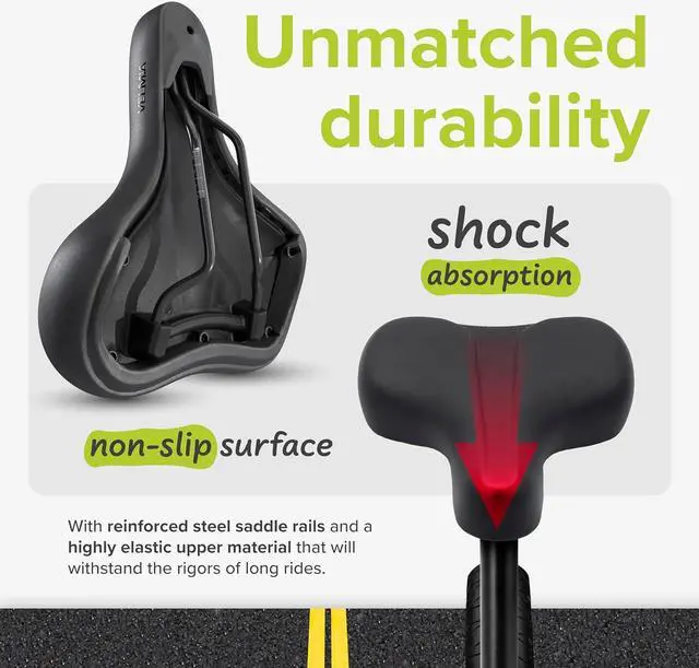 Alt view image 6 of 7 - VELMIA Bike Seat 100% Waterproof I Bicycle Seat with Ergonomic Design - Bike Seats for Men and Women - Perfect for Trek Bikes & Peloton I Mountain Bike seat, Bike Saddle