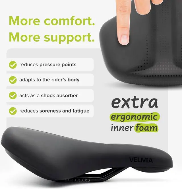 Alt view image 2 of 7 - VELMIA Bike Seat 100% Waterproof I Bicycle Seat with Ergonomic Design - Bike Seats for Men and Women - Perfect for Trek Bikes & Peloton I Mountain Bike seat, Bike Saddle