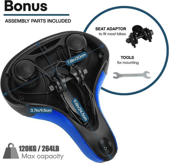 Alt view image 5 of 6 - TONBUX Comfortable Bicycle Seat, Bike Seat Replacement with Dual Shock Absorbing Ball Wide Bike Seat Memory Foam Bicycle Seat with Mounting Wrench