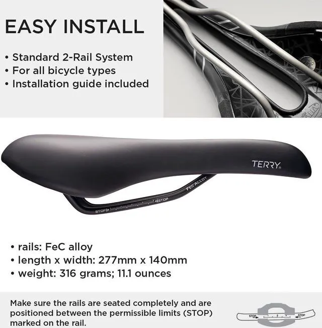 Alt view image 5 of 6 - Terry Fly Cromoly Bicycle Saddle - Bicycle Seat for Men - Flexible & Comfortable - Dura-Tek Cover - Black
