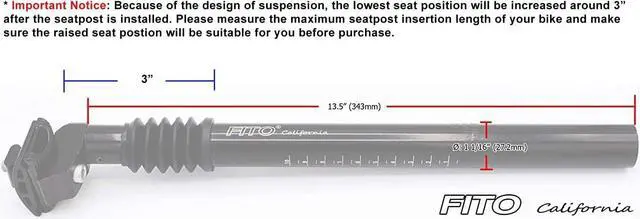 Alt view image 4 of 5 - Seat Post - Fito 27.2 x 350mm Bicycle Suspension Seatpost with Clamp - Black