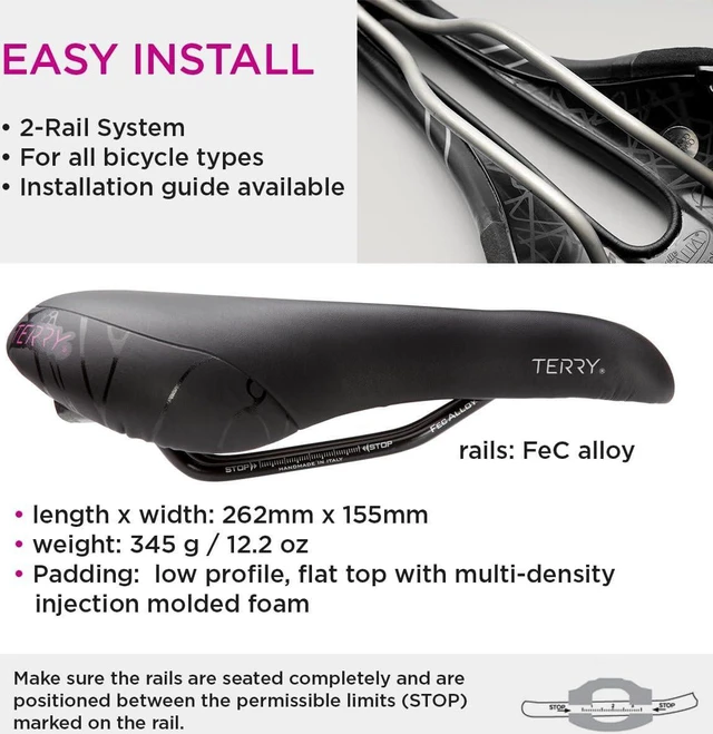Alt view image 4 of 5 - Terry Butterfly Cromoly Gel Bike Saddle - Bicycle Seat for Women - Flexible & Comfortable - Dura-Tek Cover
