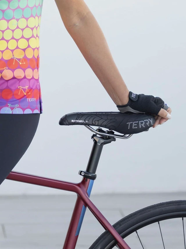 Alt view image 2 of 6 - Terry Bike Saddle Womens Butterfly Ti Saddle, Bicycle Seat for Women - Comfortable Flat Top Textured Leather Cover Bike Seat