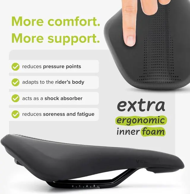 Alt view image 2 of 7 - VELMIA Bike Seat 100% Waterproof I Bicycle Seat with Ergonomic Design - Bike Seats for Men and Women - Perfect for Trek Bikes & Peloton I Mountain Bike seat, Bike Saddle