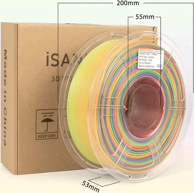 Alt view image 7 of 7 - iSANMATE PLA+ 3D Printer Filament, Pla Filament 1.75mm Rainbow PLA, Color Change Filament Dimensional Accuracy +/- 0.03 mm,1 KG Spool
