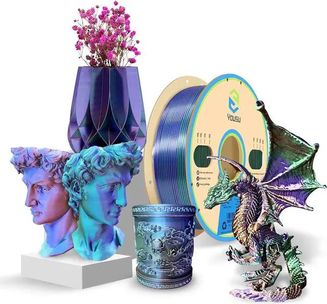 Alt view image 5 of 6 - YOUSU 3D Printer Filament 1.75mm,Tri-Colors PLA Filament,Shiny Silk Coextruded PLA, Silk Green Purple Copper Filament, 1kg/2.2lbs