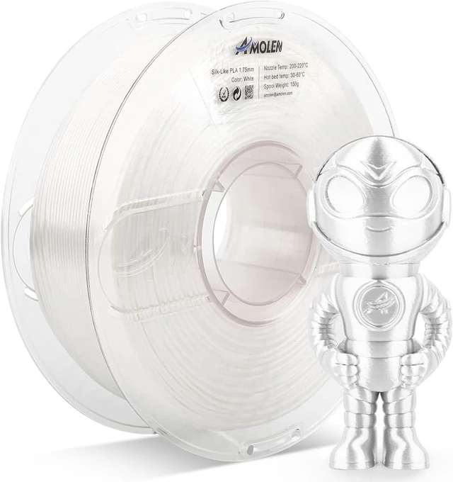 Alt view image 7 of 7 - AMOLEN Silk PLA Filament 1.75mm 3D Printer filaments, Shiny White Filament for 3D Printing, 1kg(2.2lbs) Spool, Compatible with Most Printer(Silk White)