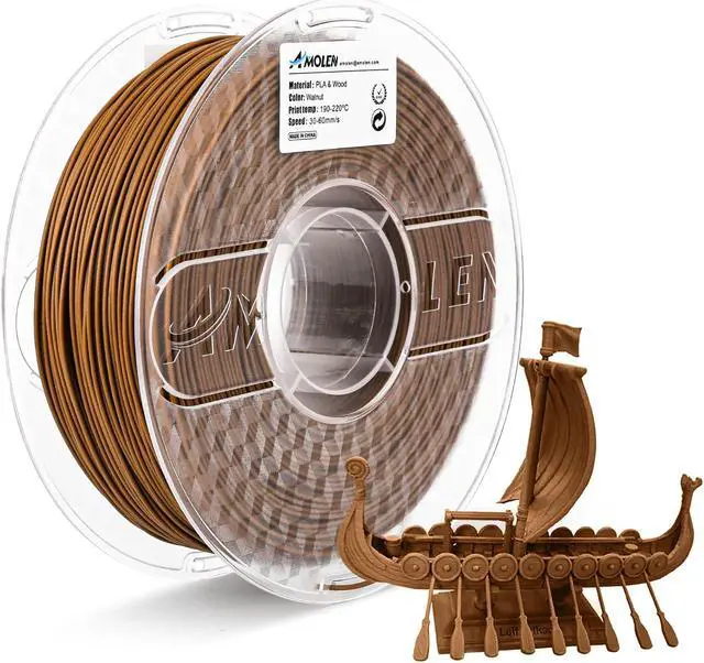 Main image of AMOLEN Wood 3D Printer Filament Dark Walnut 1.75mm +/-0.02mm PLA 3D Printing Filament pla Filament with Real Wood Fiber Texture Filament,1KG
