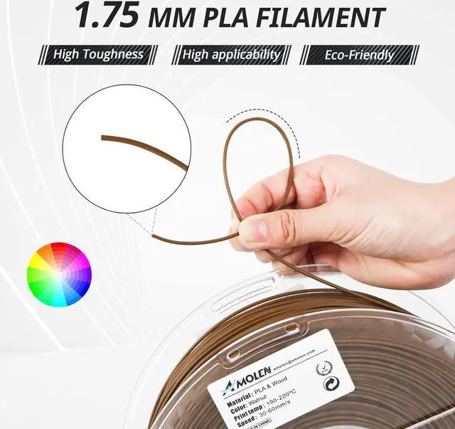 Alt view image 3 of 7 - AMOLEN Wood 3D Printer Filament Dark Walnut 1.75mm +/-0.02mm PLA 3D Printing Filament pla Filament with Real Wood Fiber Texture Filament,1KG